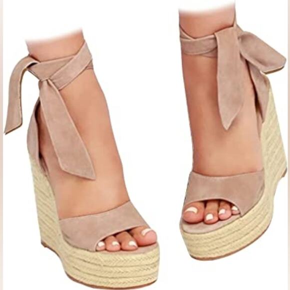 Wedge Espadrilles Sandals Lace Up Slingback Open Toe Shoes Women's Size 9.5 New - Picture 1 of 2